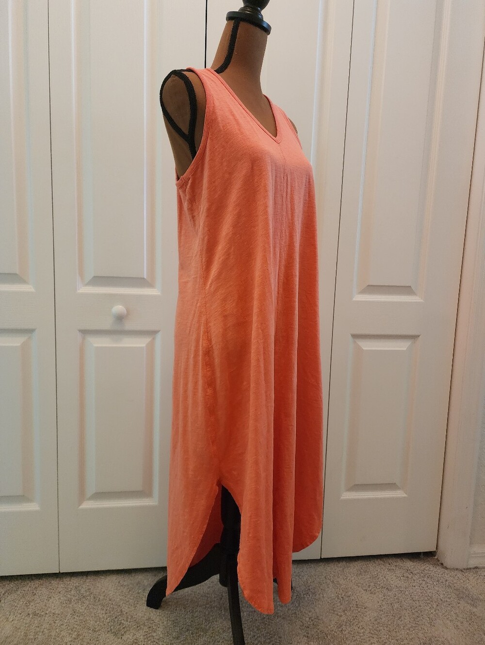 Natural Reflections Coral V-Neck Slub Knit Sleeveless Midi Tank Dress